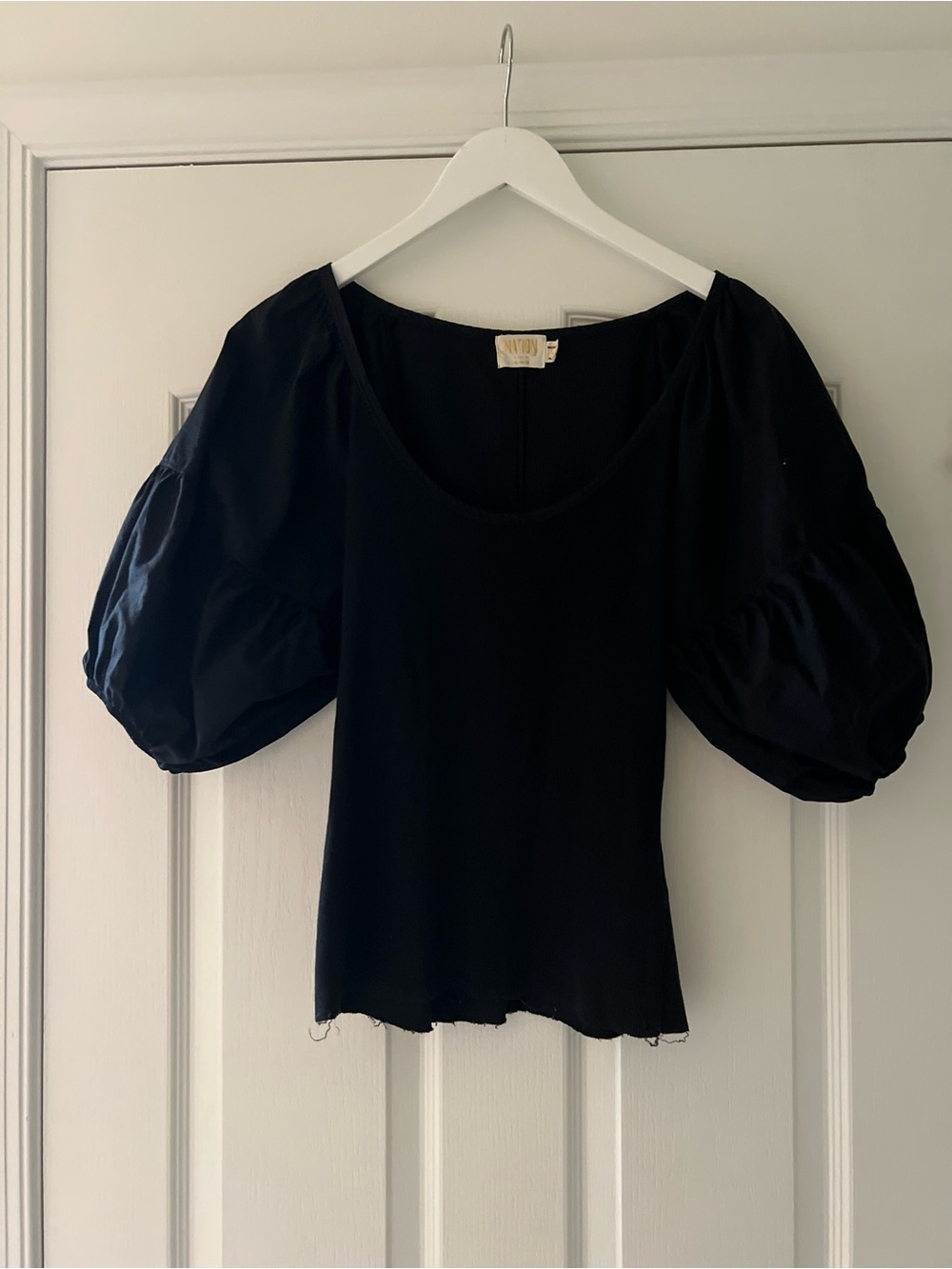Nation LTD Black Puff-Sleeve Scoop Neck Top